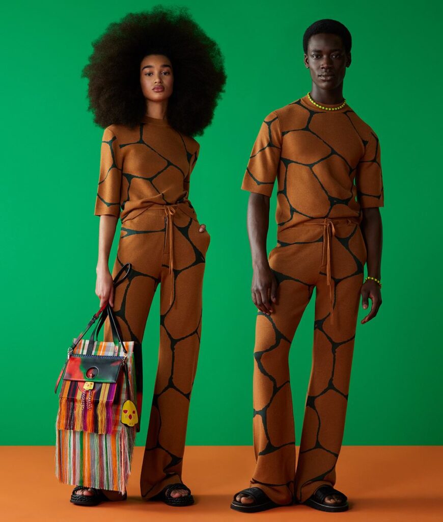 Stylish couple in matching outfits.