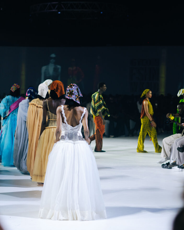 Models close the Ituen Basi show at GTCO Fashion Weekend 2024, Lagos