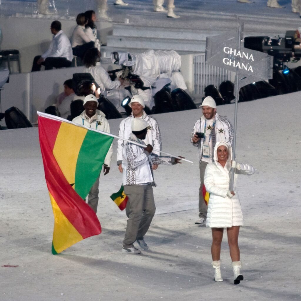 Ghana's team carrying the national flag during an Olympic opening ceremony march