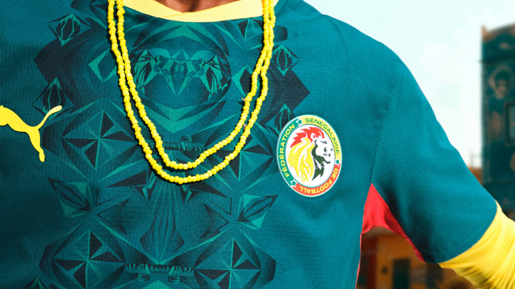 Close-up of the dark green PUMA Senegal national football team home kit for the 2026 World Cup