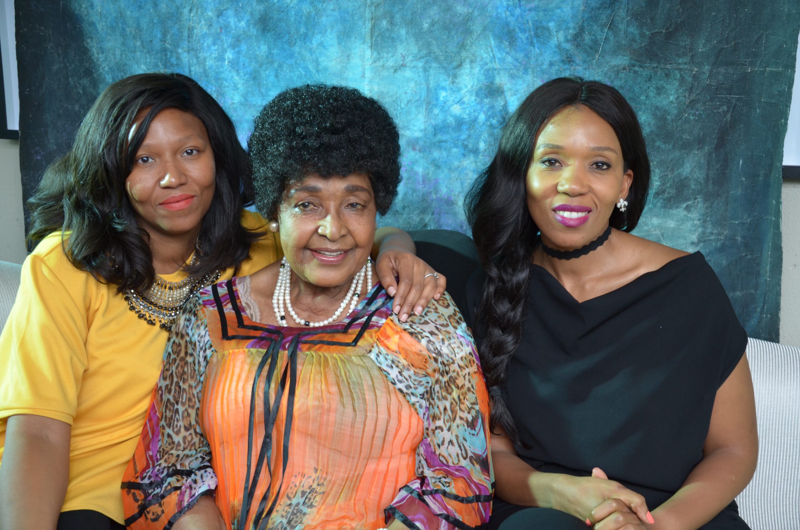 The Woman History Could Not Contain 5 Winnie Madikizela-Mandela seated between her granddaughters Princess Swati Mandela-Dlamini and Princess Zaziwe Dlamini-Manaway, photographed for the documentary.