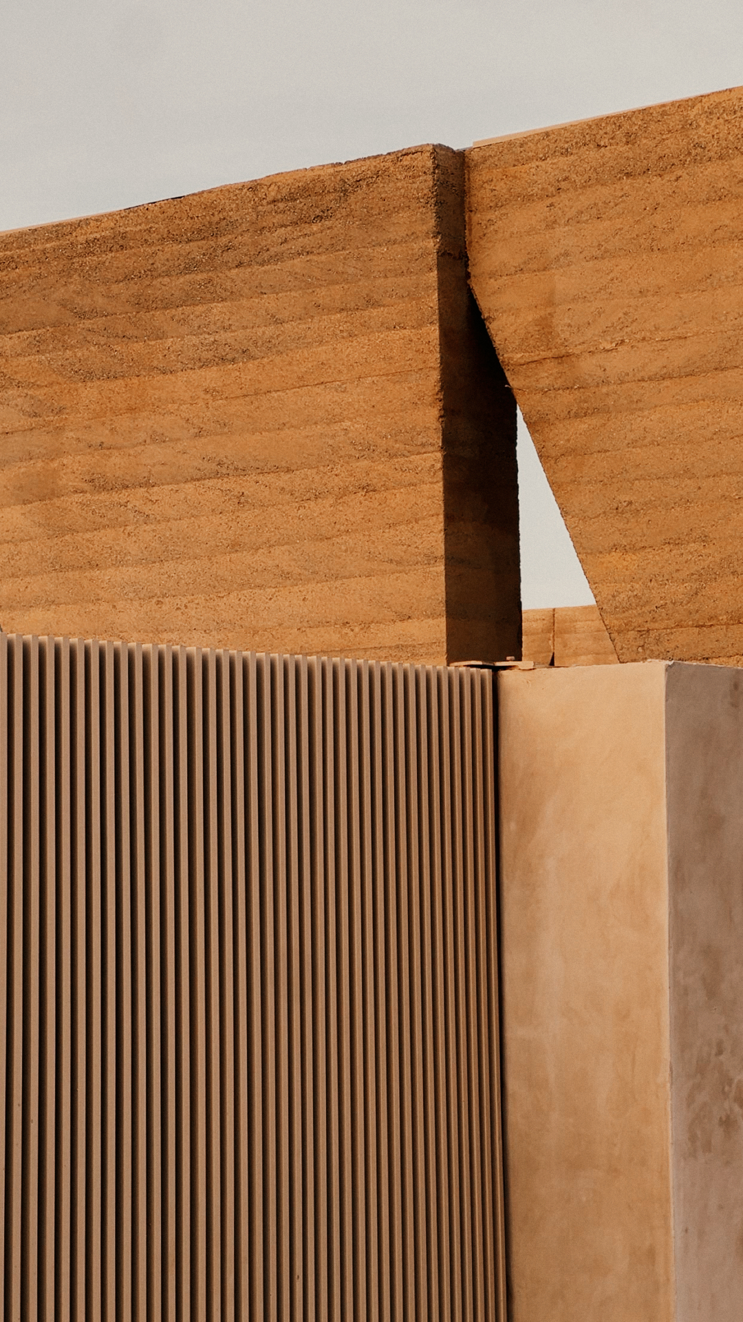 Detail of rammed-earth wall stabilised with three per cent cement, Backyard Community Club