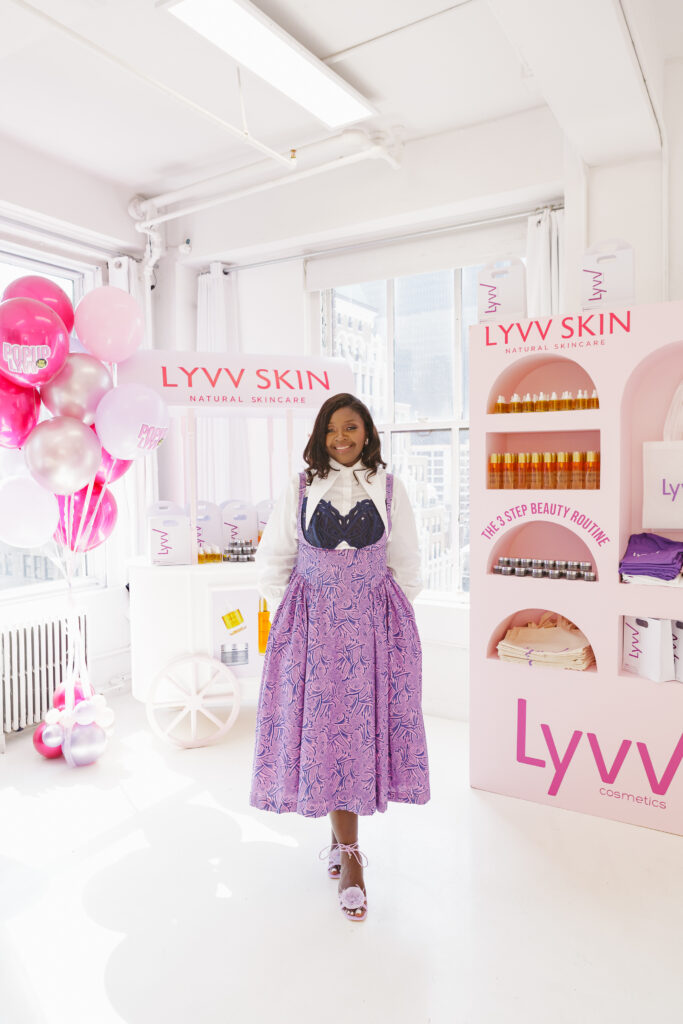 Victorine Sarr, founder of Lyvv Cosmetics, at a Lyvv Skin pop-up