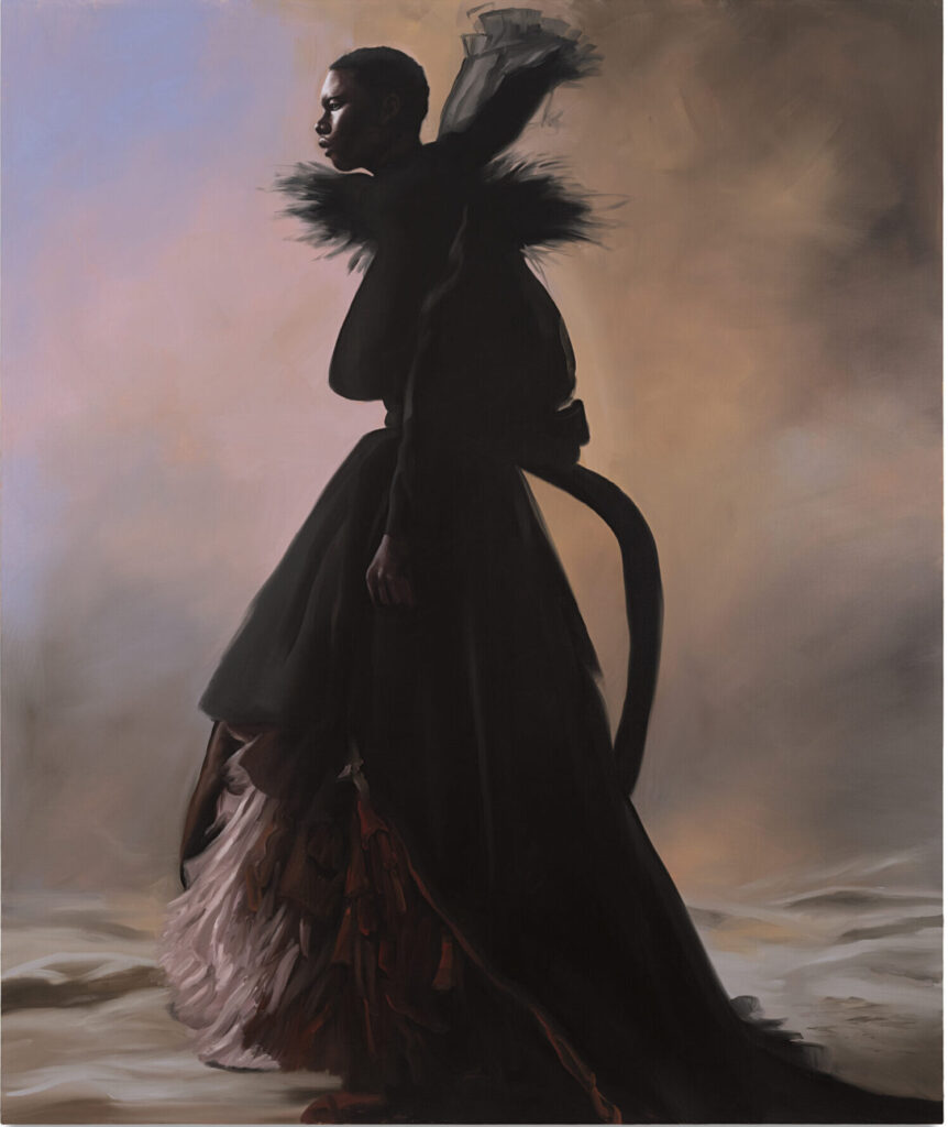 Gustavo Nazareno painting Corbeau (2026), oil on linen, a luminous figure emerging from shadow