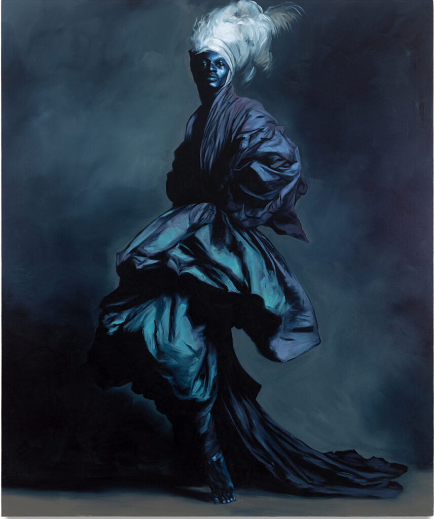 Gustavo Nazareno painting A ceremonial attire for Ogun entrance (2026), oil on linen