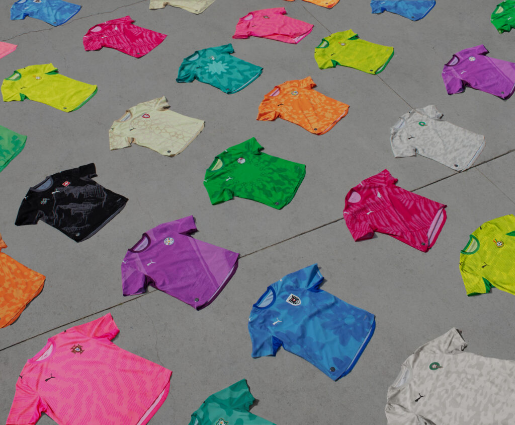 Puma Brought the Continent to Downtown LA. The Postcards Were the Tell 2 Custom-printed Puma football shirts for five African nations laid out at the Salehe Bembury launch