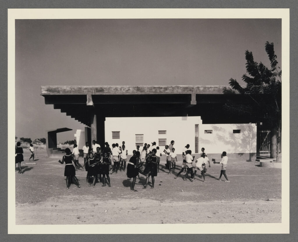 At MoMA, a New Exhibition Celebrates West Africa's Modernist Architectural Legacy 4 Children outside the modernist Bolgatanga Library in Ghana, photographed by Willis E. Bell in December 1967.