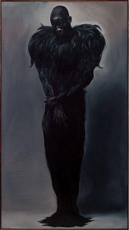 Gustavo Nazareno painting Eshu as Mercury (2025), oil on linen figure suspended between shadow and light