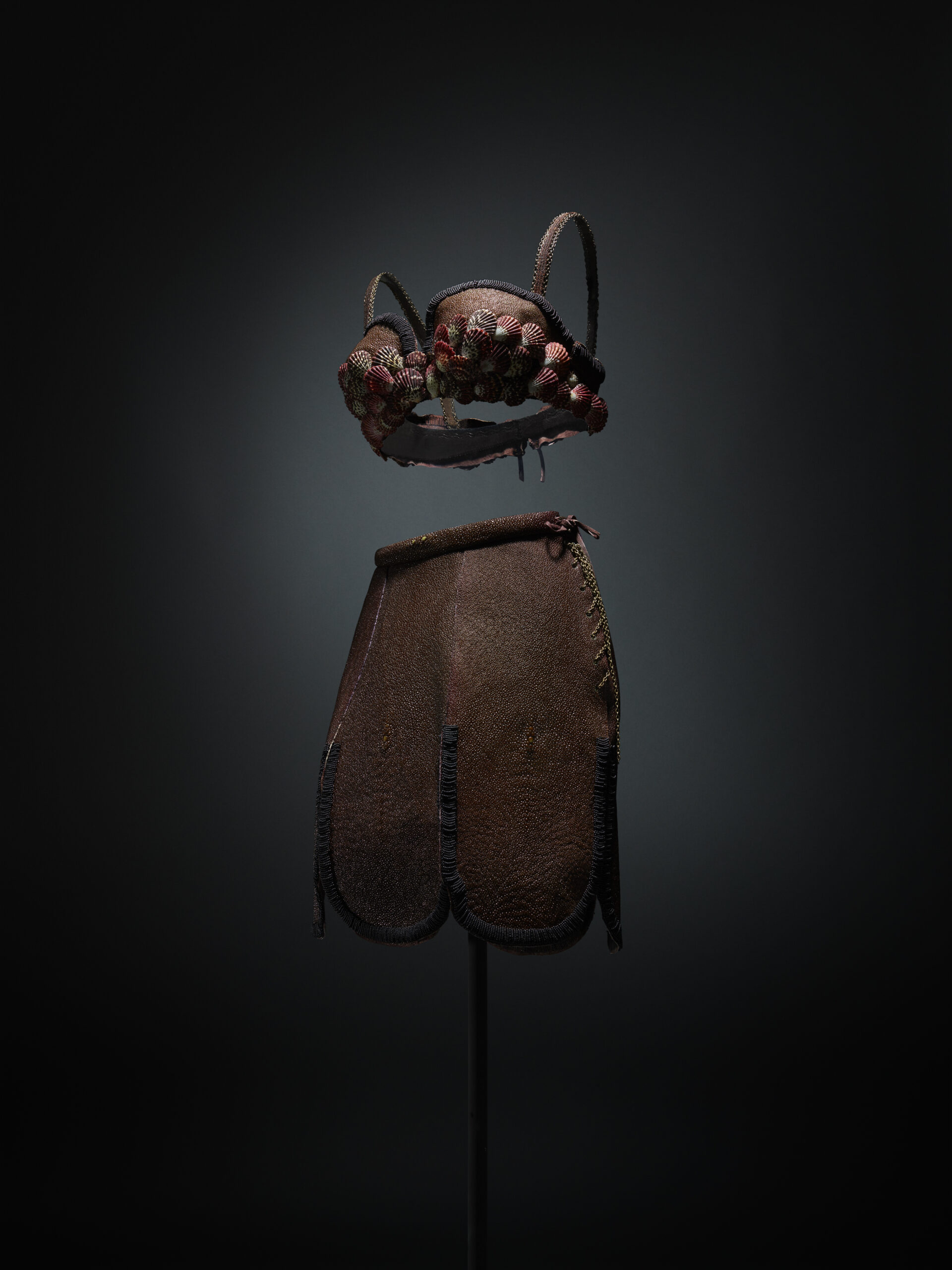 Azzedine Alaïa haute couture galuchat and shell bra and skirt, Spring/Summer 1990, studio photograph