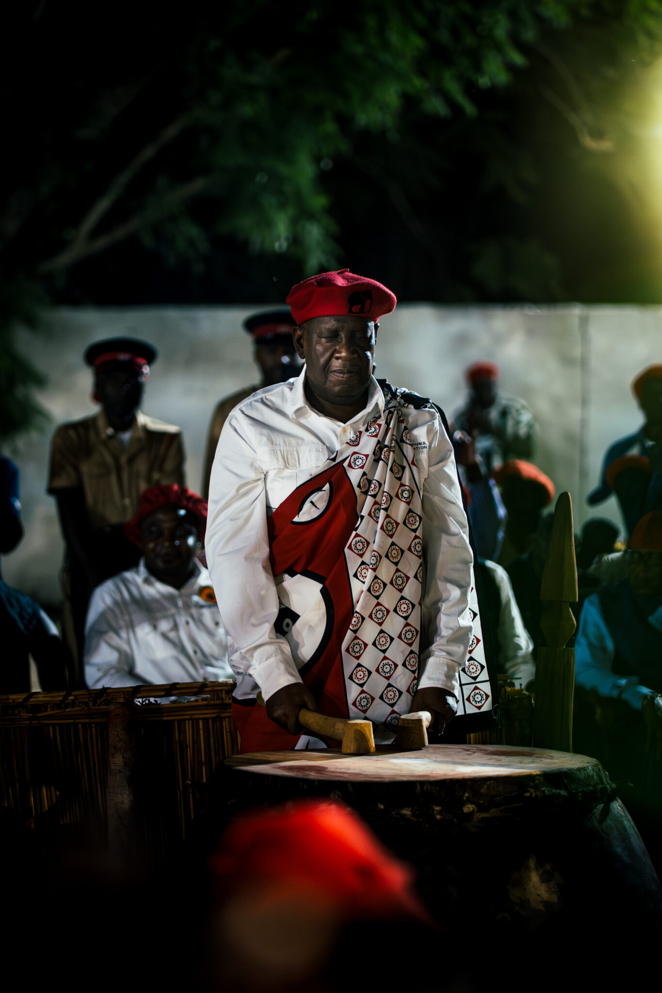 Six Days on the Zambezi: A Traveller's Guide to Kuomboka 4 His Majesty Litunga Lubosi Imwiko II, King of Barotseland, beats the Maoma royal drum at Lealui two nights before the Kuomboka crossing.