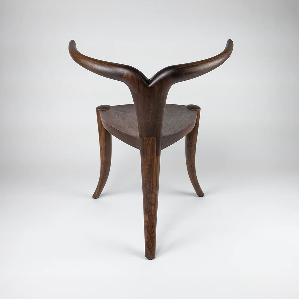 If This. Then That: Chairs – Pierre Jeanneret → Jomo Tariku 4 Jomo Tariku Nyala chair, front view in hand-carved walnut