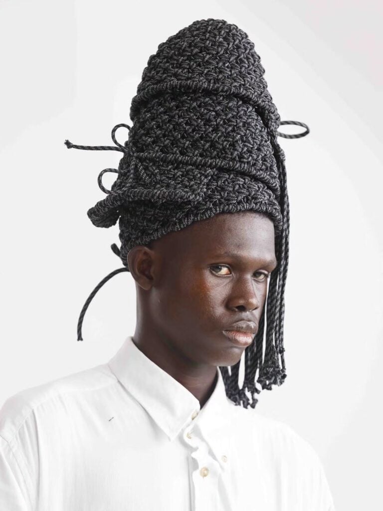 The drag woven piece, a hand-woven garment from GDWN's West African fashion label