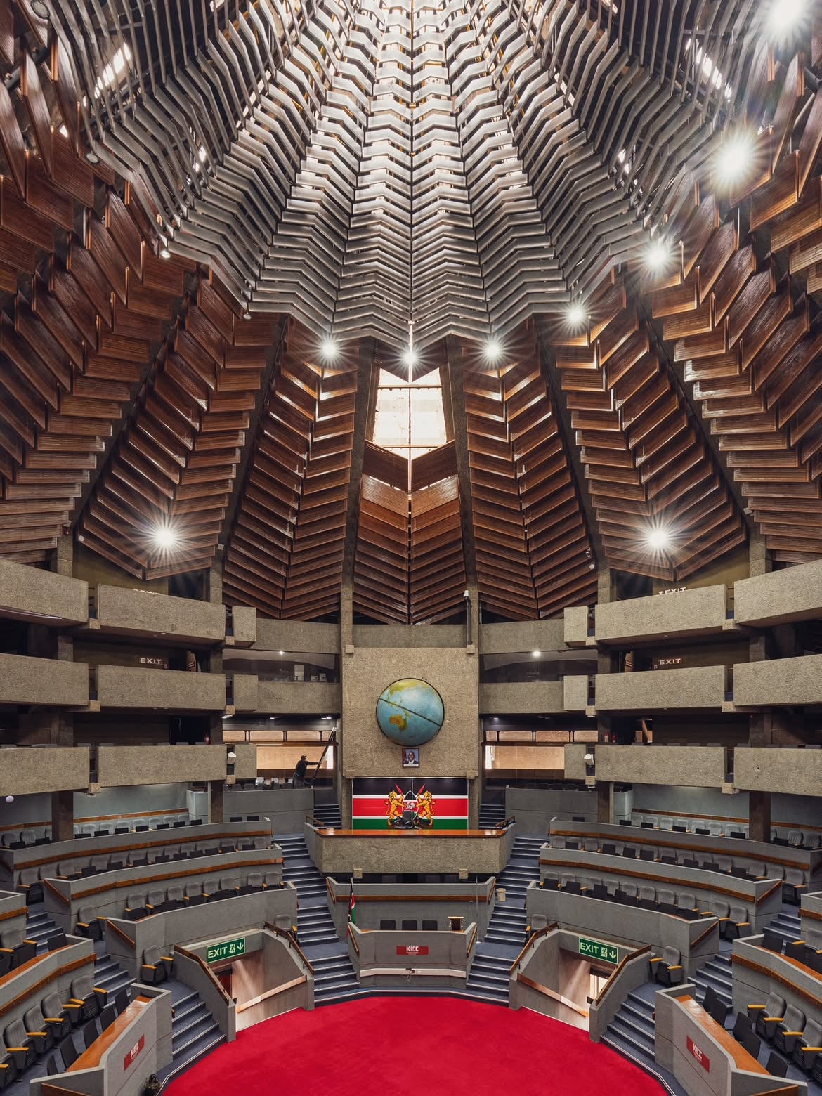 The circular plenary hall of the Kenyatta International Convention Centre in Nairobi, a Brutalist landmark of independence-era Kenya