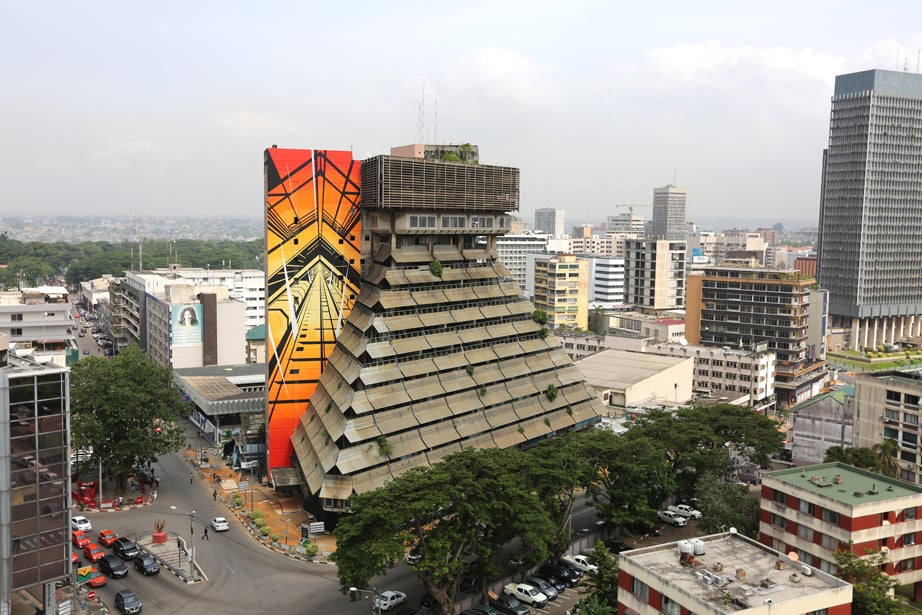 La Pyramide rising above the Plateau business district of Abidjan