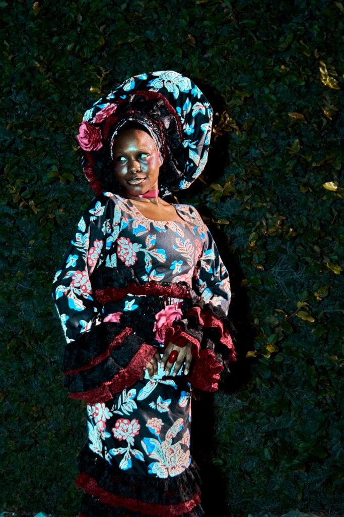 A guest at the Pride in Lagos Ball in Owambe-inspired dress